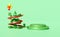 Cylinder stage podium empty with gift box,christmas tree,shopping paper bags,slider isolated on green background.website,poster,