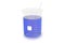 Cylindric Beaker (glassware) with blue reagent isolated on white background