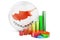 Cypriot flag with growth bar graph and pie chart. Business, finance, economic statistics in Cyprus concept. 3D rendering