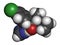 Cyproconazole fungicide molecule. 3D rendering. Atoms are represented as spheres with conventional color coding: hydrogen white.