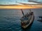 Cyprus - Abandoned shipwreck EDRO III in Pegeia, Paphos, Cyprus at amazing sunset time