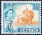 CYPRUS - CIRCA 1955: A stamp printed in Cyprus shows harvest in Mesaoria and Queen Elizabeth II, circa 1955.