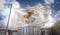 Cyprus Flag 3D Rendering on Blue Sky Building Background
