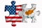 Cyprus flag and United States of America flag on two puzzle pieces on white isolated background. The concept of political