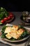 Cyprus fried halloumi cheese with healthy green salad. Lchf, pegan, fodmap, paleo, scd, keto diet