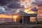 Cyprus Mediterranean seacoast at sunrise, amazing landscape with church, sky with colorful clouds and sun