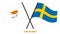 Cyprus and Sweden Flags Crossed And Waving Flat Style. Official Proportion. Correct Colors