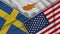 Cyprus United States of America Sweden Flags Together Fabric Texture Illustration