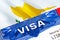 Cyprus Visa in passport. USA immigration Visa for Cyprus citizens focusing on word VISA. Travel Cyprus visa in national