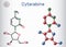 Cytarabine, cytosine arabinoside, ara-C molecule. It is chemotherapy medication. Structural chemical formula and molecule model.