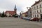 Czarnkow, wielkopolskie / Poland Ã¢â‚¬â€œ December, 03, 2019: Market in a small town. Old tenements in the city center