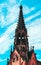 Czech, Brno, Cathedral tower on the blue sky. Beautiful gothic c