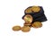 Czech gold coins in a black bag on a white background