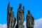 Czech, Prague, gothic sculpture of the Saints Norbert, Wenceslaus and Sigismund on the Charles bridge. Prague, medieval art, stat
