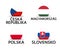 Czech Republic, Hungary, Poland and Slovakia. Set of four Czech, Hungarian, Polish and Slovak stickers