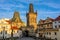 Czech Republic. Lesser Town Bridge Towers on Charles Bridge in Prague at dawn