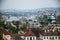 Czech Republic Prague capitol city skyline view over the roof river buildings bridges