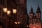 Czech Republic, Prague, Old Town Square - March, 10, 2022: Nigh city center illumination. Downtown area Evening lights.