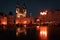 Czech Republic, Prague, Old Town Square - March, 10, 2022: Nigh city center illumination. Downtown area Evening lights.