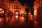 Czech Republic, Prague, Old Town Square - March, 10, 2022: Nigh city center illumination. Downtown area Evening lights.