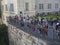 Czech Republic, Prague , September 8, 2018: The crowd of tourist people takeing picture of Prague castle panorama on