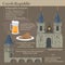 Czech Republic set of infographics elements. Data about people, economy, culture, cuisine. Prague presentation - Charles bridge