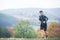 CZECH REPUBLIC, SLAPY, October 2018: Trail Maniacs Run Competition. Young Man Run in Autumnal Nature.