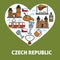 Czech Republic vector poster of sightseeing symbols for travel attraction icons