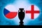 Czech Republic vs England, Euro National flags, and football trophy silhouette. Background for soccer match, Group D, London, 23.