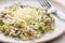 Czech style risotto with corn and green peas
