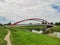 Czechia, Olomouc, Nove sady - buildings and bridge by the river Morava