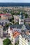 Czluchow, Pomeranian / Poland - September, 6, 2019: View from the Teutonic tower on the city of Czluchow. Panorama of small cities