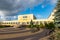 Czluchow, pomorskie / Poland - October, 6, 2019: Building of an elementary school in a small town. Paved yard in the school yard