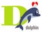 D alphabet card. Dolphin letter symbol. Cartoon vocabulary