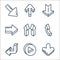 d arrows line icons. linear set. quality vector line set such as down arrow, right arrow, curved arrow, up sort, right down up