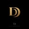 D and D letters. Monogram consist of gold Double D, isolated on a dark background.