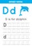 D is for dolphin. Tracing English alphabet worksheet.