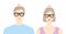 D-frame frame glasses on women and men flat character fashion accessory illustration. Sunglass front view unisex