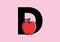D initial letter with red apple in stiff art style