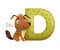 D letter and cute dog animal. Zoo alphabet for children education, home or kindergarten decor cartoon vector