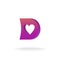 D letter logo template. Violet and purple colors with heart-shaped cutout.