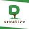 D Letter tree green logo vector template