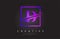 D Purple Violet Letter Logo Design with Square Swoosh Border and Creative Icon Design