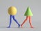 D render, abstract minimal surreal concept, funny contemporary art. Colorful geometric shapes ball and cone with human model legs