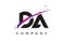 DA D A Black Letter Logo Design with Purple Magenta Swoosh