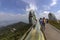 Da Nang, Vietnam - October 31, 2018: Tourists in Golden Bridge, a pedestrian footpath lifted by two giant hands, open in July 2018