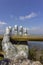 Da Nang, Vietnam - October 31, 2018: Tourists in Golden Bridge, a pedestrian footpath lifted by two giant hands, open in July 2018