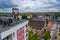 DABROWA GORNICZA, POLAND - JUNE 02, 2020: Aerial view of city center of Dabrowa Gornicza. Zaglebie Palace of Culture. Upper
