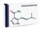 Dacarbazine, imidazole carboxamide, DTIC molecule. Skeletal chemical formula. Paper packaging for drugs. Vector illustration