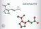 Dacarbazine, imidazole carboxamide, DTIC molecule. Structural formula, molecule model. Sheet of paper in cage. Vector illustration